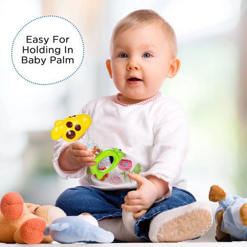 Cheerful Rattle Toy | BPA Free 360° Rotating Rattle with Baby Grip Design (Yellow)