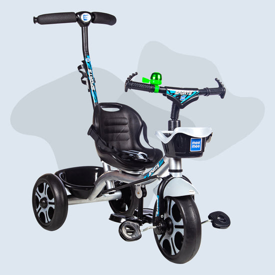 Premium Baby Tricycle with Adjustable Parent Handle & Cushioned Seat (Silver)